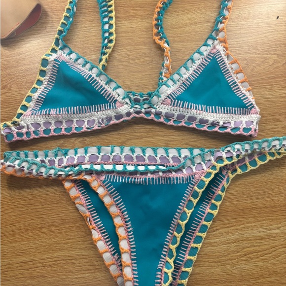 KIINI Teal and Pink Crochet Bikini - Picture 1 of 3
